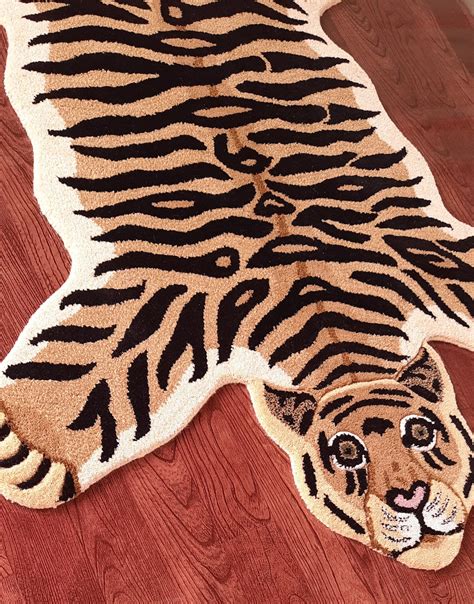 Tiger Rug Hand Tufted Tiger Skin Wool Carpet Home Decorative Etsy