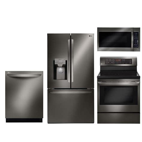 This outdoor kitchen package includes: LG Black Stainless Steel 4 Piece Kitchen Appliance Package ...