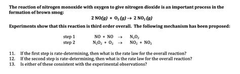 Solved The Reaction Of Nitrogen Monoxide With Oxygen To Give Chegg