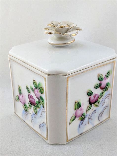Vintage Porcelain Vanity Trinket Box With Lid By Irice Made In Occupied
