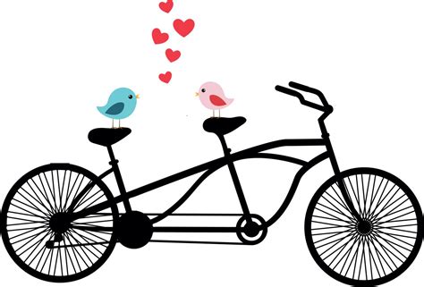 Tandem Bicycle Clipart Love Birds Wedding Invitation Clipart