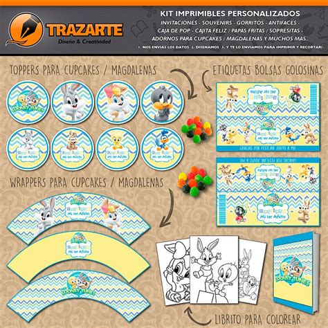 Kit Imprimible Looney Tunes Bebés Personalizado Candy Bar Cuotas Sin