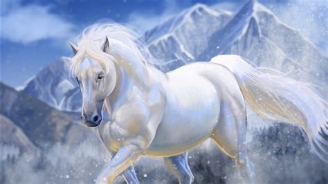 Artistic White Horse With Mountain Background 4k Hd Horse Wallpapers