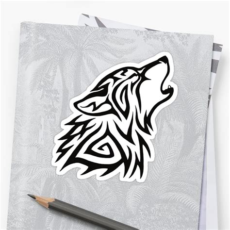 Tribal Wolf Howl Sticker By Hareguizer Redbubble