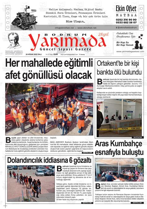26 Nisan 2022 tarihli Bodrum Yarimada Gazete Manşetleri