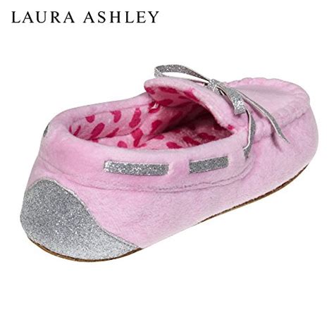 Laura Ashley Kids Girls Fleece Glitter And Bow Moccasins Pink 23