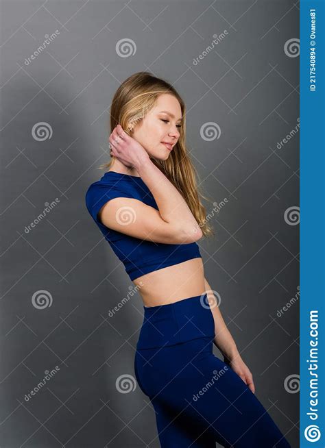 Studio Photo Of Young Caucasian Female Athlete Slim Blonde Woman
