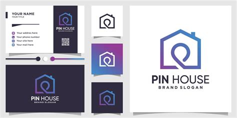 Pin House Logo With Creative Line Art Style And Business Card Design