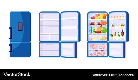 Refrigerator Open And Closed Empty And Full Vector Image
