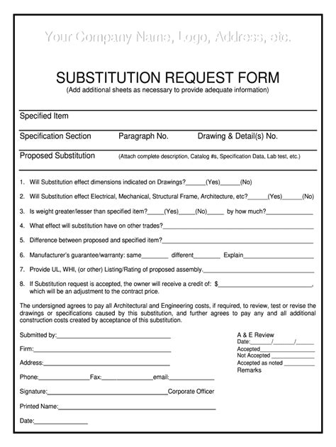Substitution Request Form Template Fill Online Printable Fillable