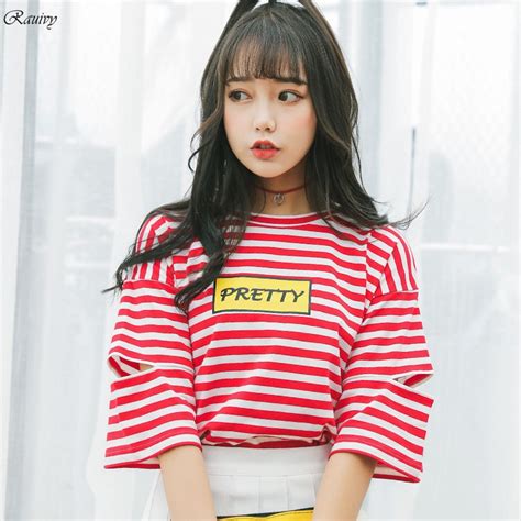 Summer 2017 Harajuku Shirt Women Ulzzang Korean Stripes Printed Clothes Letters Pretty Retro