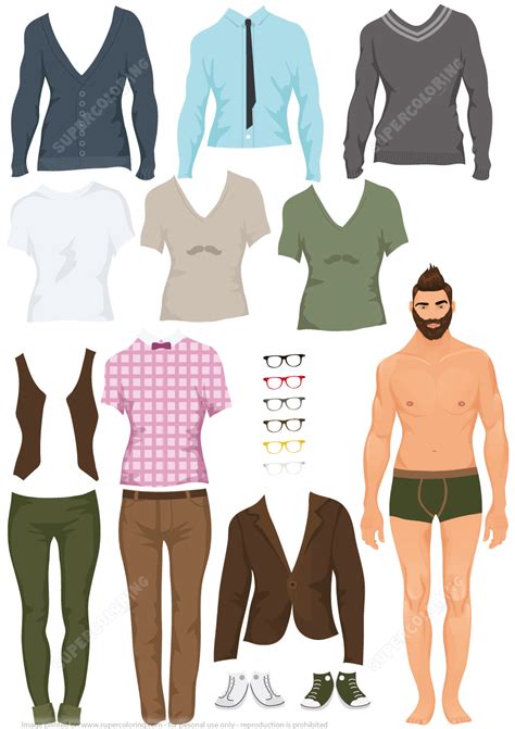 Male Hipster Paper Doll With An Assortment Of Trendy Clothes Free