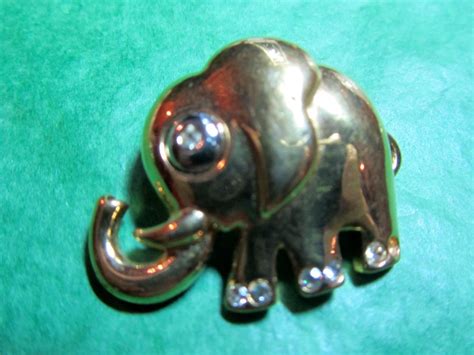 Gold Metal Rhinestone Trunk Up Elephant Lapel Pin Gop Supporter Estate