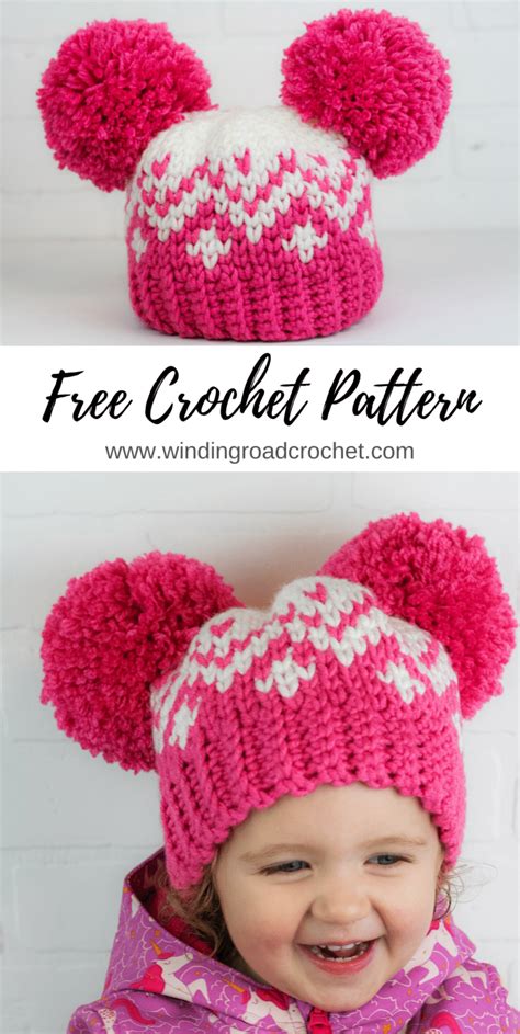 Double Pom Pom Crochet Hat Pattern Winding Road Crochet