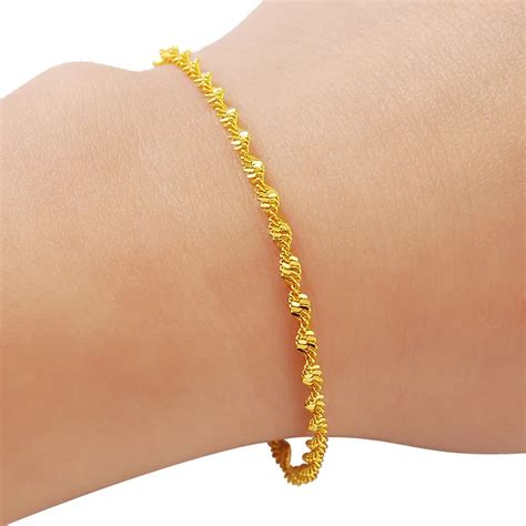 24k Gold Chain Bracelet Gold Color Filled Twisted Chain Bracelets For