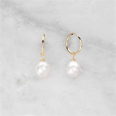 Gold Or Silver Large Pearl Drop Hoop Earrings By LILY ROO