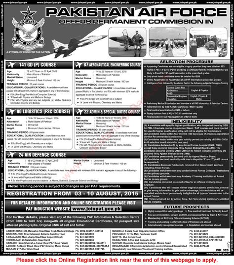 Join Pakistan Air Force August 2015 Permanent Commission In Paf Online