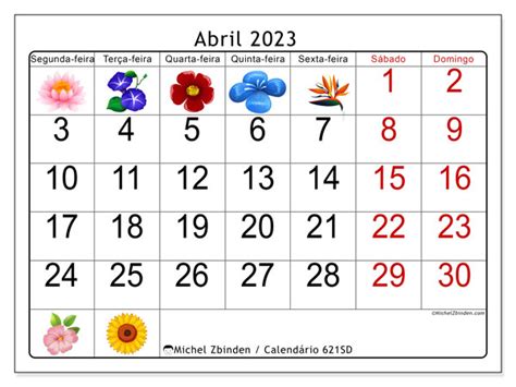 Calendário De Abril De 2023 Para Imprimir “621sd” Michel Zbinden Mo