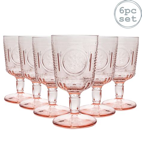 6x Wine Glasses Set Italian Red Wine Cut Glass Goblets Vintage Style Pink 320ml Ebay