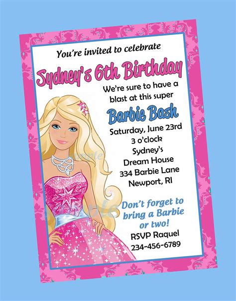 Barbie Birthday Invite Template Printable Word Searches