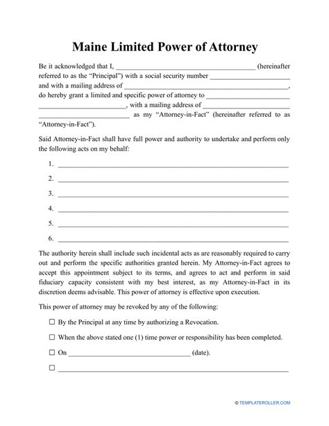 Maine Limited Power Of Attorney Template Fill Out Sign Online And