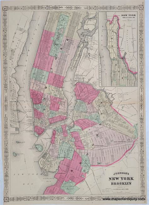 1866 Johnsons New York And Brooklyn Antique Map Maps Of Antiquity