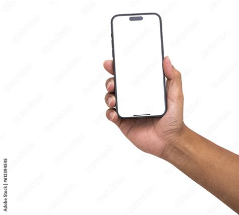 Hand Holding Iphone 15 Ultra With Smartphone Blank Screen And Modern