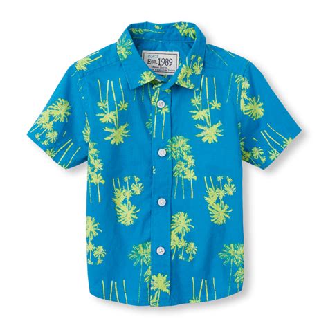 Toddler Boys Short Sleeve Palm Tree Print Button Down Poplin Shirt