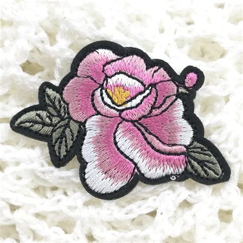 Sew On Iron On Patches For Clothing Embroidered Patches Pink Peony Flower Appliques Clothes