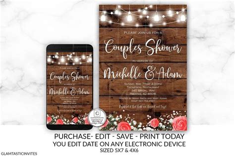 rose rustic couples shower invitation country couples shower etsy rustic couples shower