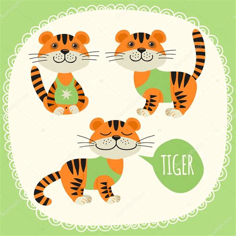Set Of Illustrations With Tigers — Stock Vector © Xeniaok 85443876