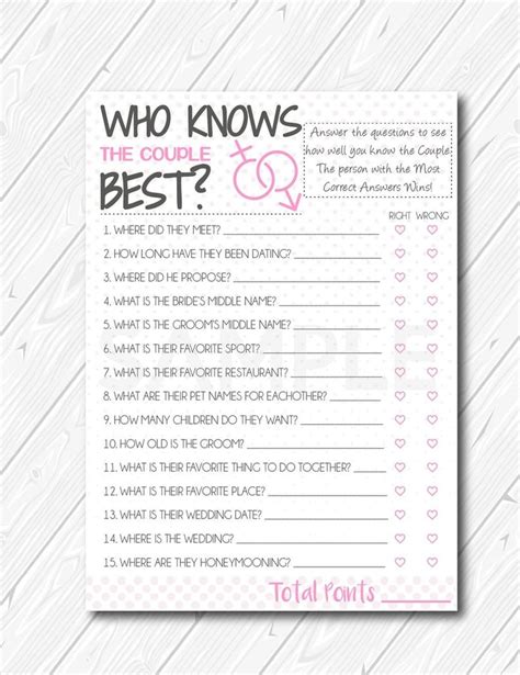It can be pretty challenging and a real test of your. Who Knows the Couple Best Printable Bridal Shower Game ...