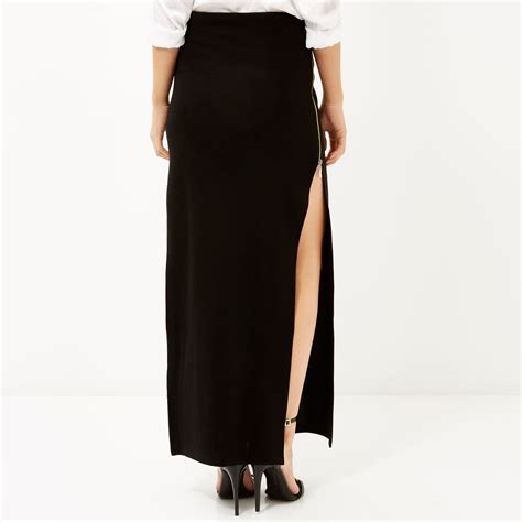 River Island Black Side Split Maxi Skirt In Black Lyst