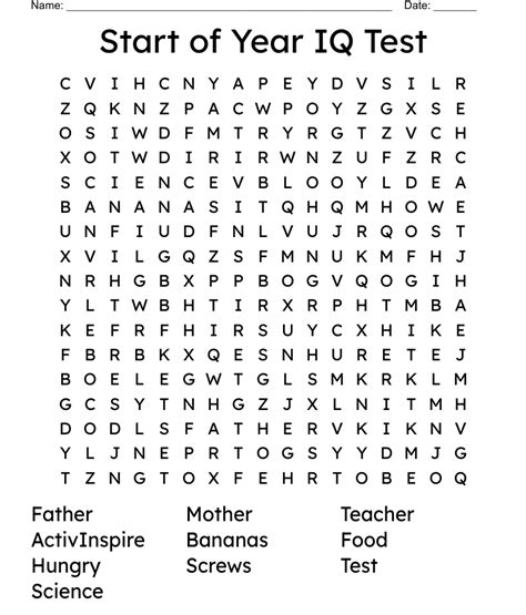Start Of Year Iq Test Word Search Wordmint