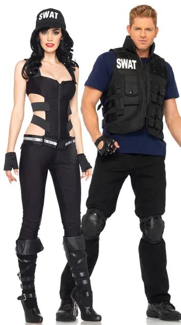 Special Agent Oso Costumes Black Police Cut Out Jumpsuit Swat Cop