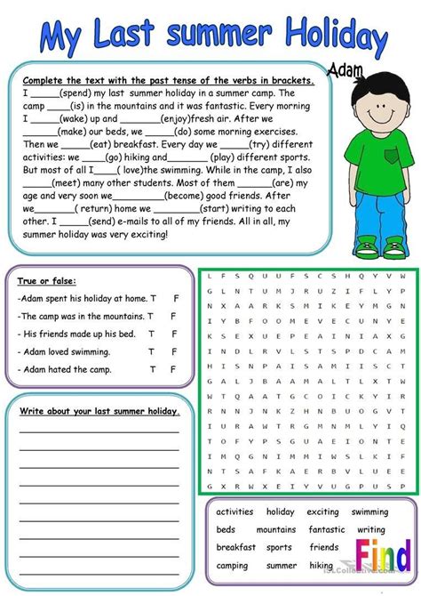 Holiday Reading Comprehension Worksheets Free My Last Summer Holiday