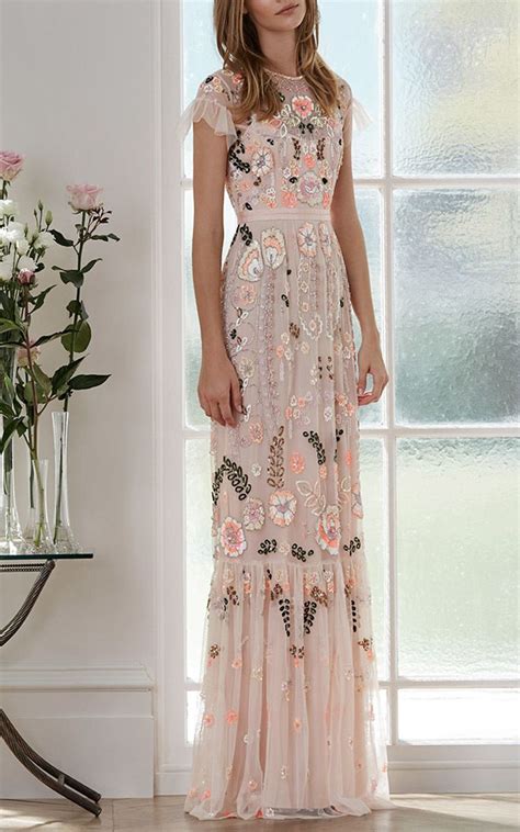 Pink Floral Embroidered Tiered Maxi Dress Fancy Dresses Pretty Dresses