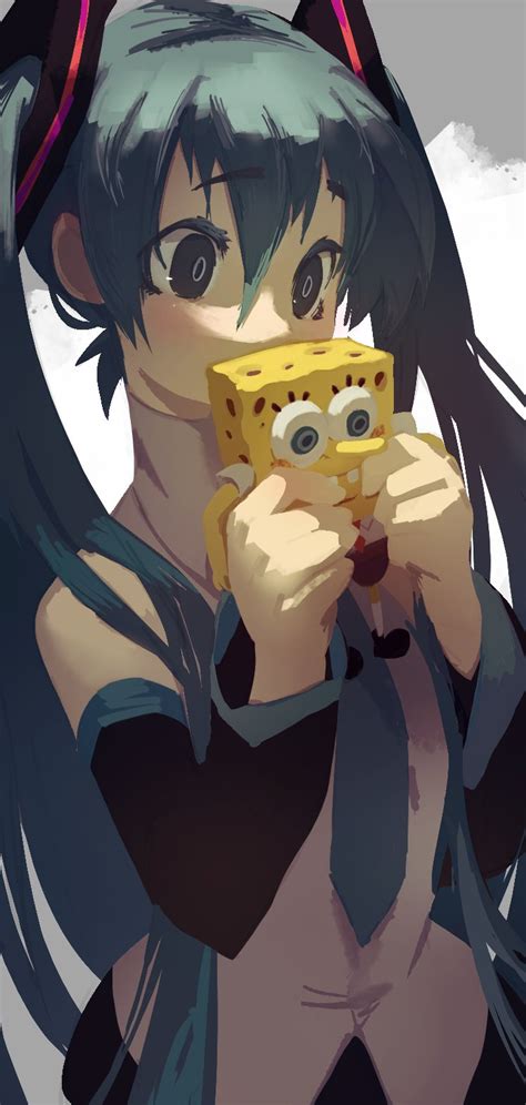 Hatsune Miku And Spongebob Squarepants Vocaloid And 1 More Drawn By