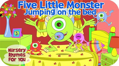Five Little Monsters Jumping On The Bed Nursery Rhymes For You Youtube