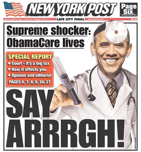 Check Out The New York Posts Hilarious Obamacare Front Cover Business Insider