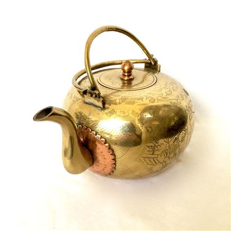 Vintage Brass Teapot With Handle Samovar Brass And Copper Etsy