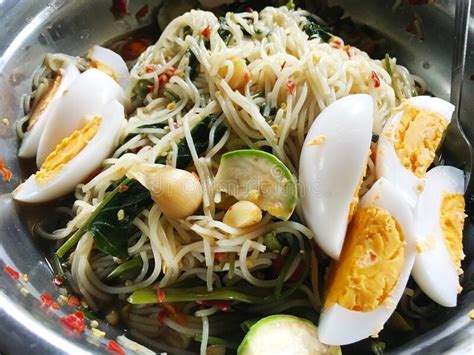 Rice Noodle Spicy Salad With Vegetable And Eggs Stock Photo Image Of