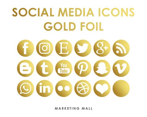 Extend your brand by creating a cohesive visual look with a set of social media icons that reflect your brand identity! Gold Foil Social Media Icons Social Media Buttons Gold