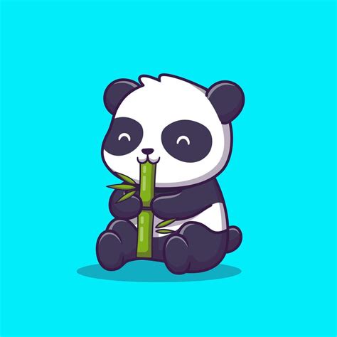 Cute Panda Eat Bamboo Cartoon Vector Icon Illustration Animal Icon