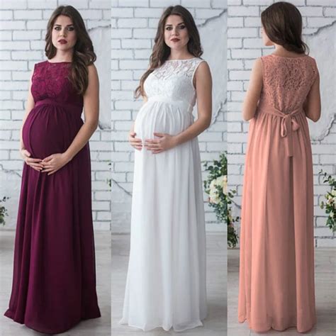 Maternity Dress Pregnant Women Lady Elegant Gown Sexy Lace O Neck Party Formal Evening Party