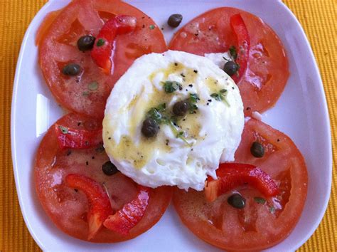 Simple Plant Based Recipes Poached Egg Tomatoes And Caper Salad