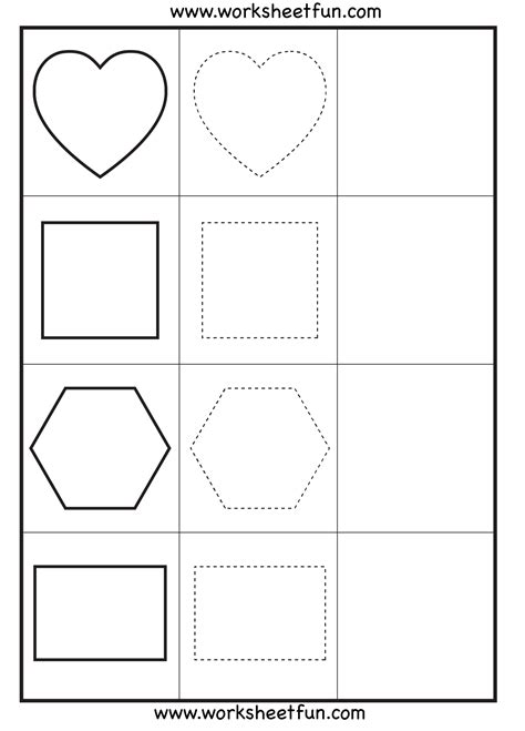 Shape Tracing – 3 Worksheets / FREE Printable Worksheets – Worksheetfun