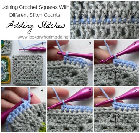 Joining Crochet Squares With Different Stitch Counts By Adding