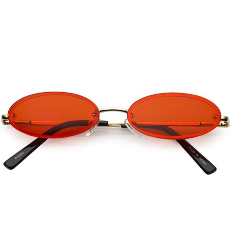 sunglass la retro small rimless oval sunglasses slim arms color tinted lens 54mm gold red