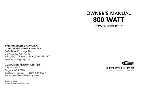 Whistler 800 Watt Owners Manual Pdf Download Manualslib